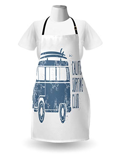 ABAKUHAUS RV Delantal de Cocina, California Vintage Club De Surf, Altura Ajustable Apto Lavadora Colores Perdurables, Azul De La Pizarra