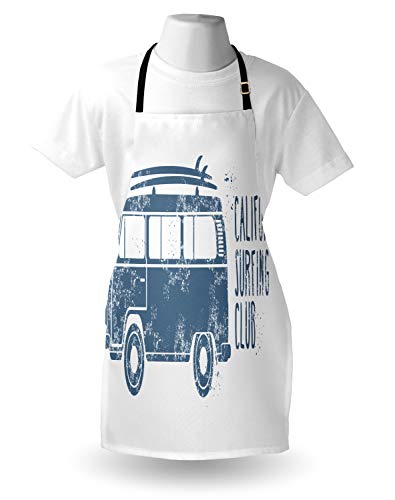 ABAKUHAUS RV Delantal de Cocina, California Vintage Club De Surf, Altura Ajustable Apto Lavadora Colores Perdurables, Azul De La Pizarra