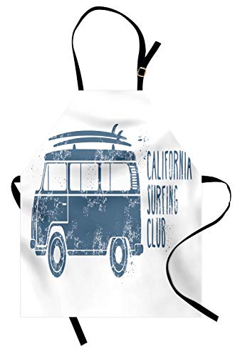 ABAKUHAUS RV Delantal de Cocina, California Vintage Club De Surf, Altura Ajustable Apto Lavadora Colores Perdurables, Azul De La Pizarra