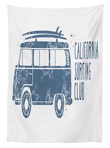 ABAKUHAUS RV Mantele, California Vintage Club de Surf, Estampado con la Última Tecnología Lavable Colores Firmes, 140 x 200 cm, Azul de la Pizarra