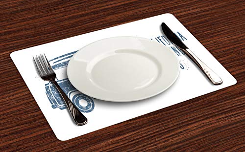ABAKUHAUS RV Salvamantel Set de 4 Unidades, California Vintage Club de Surf, Material Lavable Estampado Decoración de Mesa Cocina, Azul de la Pizarra