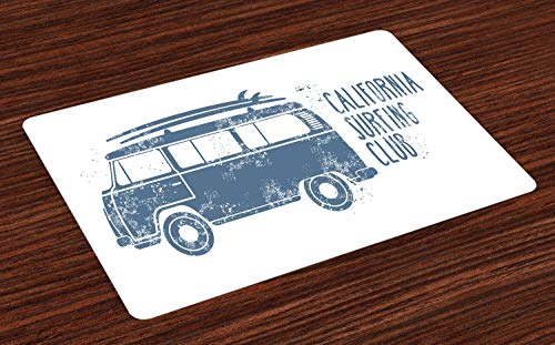 ABAKUHAUS RV Salvamantel Set de 4 Unidades, California Vintage Club de Surf, Material Lavable Estampado Decoración de Mesa Cocina, Azul de la Pizarra