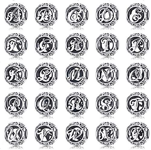 Abalorio de cumpleaños de plata de ley 925 auténtica con inicial de la A a la Z del alfabeto para pulseras Pandora (carta Y)