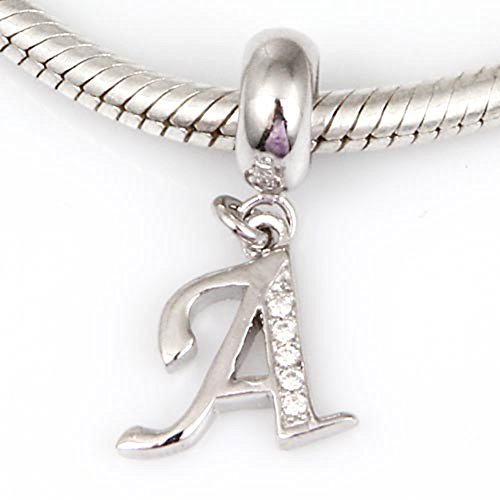 Abalorio de letra de plata de ley 925 con letras del alfabeto, compatible con pulseras Pandora a