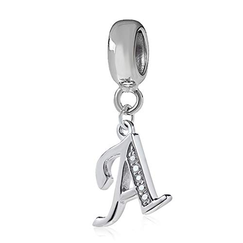 Abalorio de letra de plata de ley 925 con letras del alfabeto, compatible con pulseras Pandora a