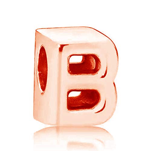Abalorio de plata de ley 925 con letra B, diseño de alfabeto de oro rosa