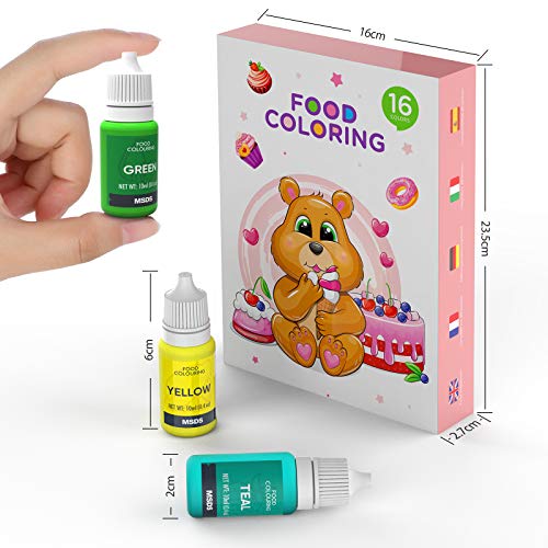ABREE Colorante Alimentario 16*10ml,Colorante Reposteria Alta Concentración Liquid para Colorear los Macaron Fondant Pasteles Galletas Bebidas