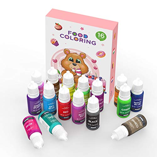 ABREE Colorante Alimentario 16*10ml,Colorante Reposteria Alta Concentración Liquid para Colorear los Macaron Fondant Pasteles Galletas Bebidas