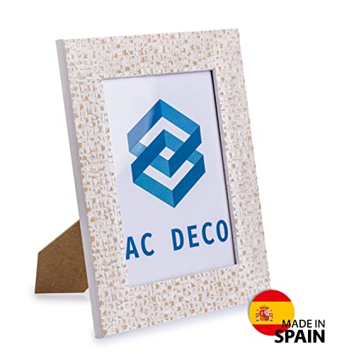 AC DECO Marcos de fotos15x20 blanco de madera Natural , fabricado en España, decoración de hogar vintage san Valentín Dia del padre . Portaretrato para fotos (Blanco Decapé) (Blanco Decapé)