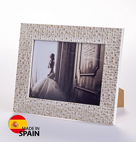 AC DECO Marcos de fotos15x20 blanco de madera Natural , fabricado en España, decoración de hogar vintage san Valentín Dia del padre . Portaretrato para fotos (Blanco Decapé) (Blanco Decapé)