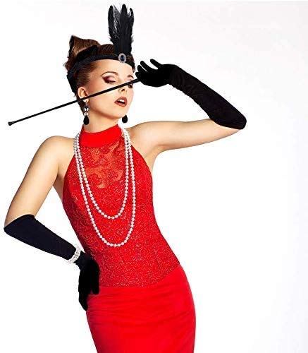 Accesorios Anos 20 para Mujer 1920s Flapper Accesorios Collar Guantes Negros Largos Accesorios de Mano Great Gatsby para la Fiesta Temática Great Gatsby