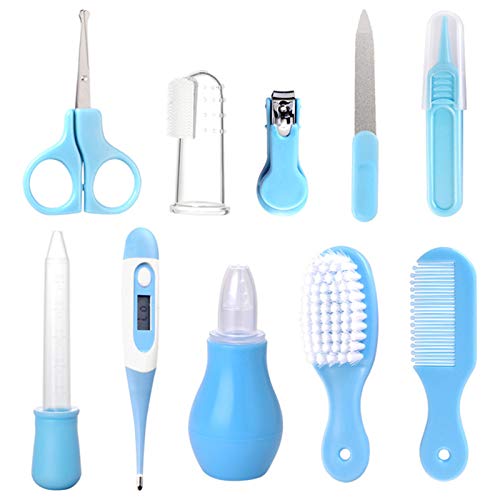 Accesorios Bebe Recien Nacido Set para Cuidado del Bebé, 10 Piezas Kit de Aseo para Bebés, Kit Cuidado Higiénico Personal para el Hogar y de Viaje, Ideal para Recién Nacido, Niña y Niño(azul)