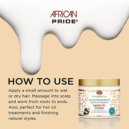Aceite de coco milagroso con el orgullo africano y aceite de baobab hidratado y fortalece las hojas en color crema