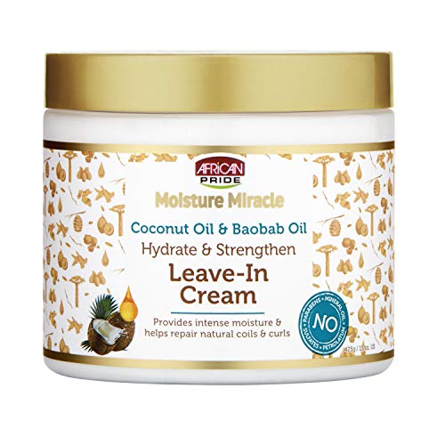 Aceite de coco milagroso con el orgullo africano y aceite de baobab hidratado y fortalece las hojas en color crema