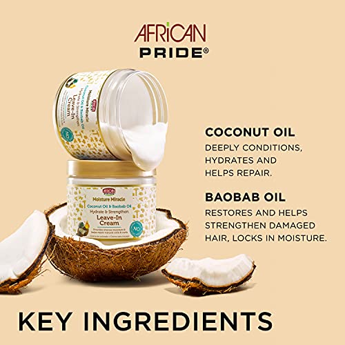 Aceite de coco milagroso con el orgullo africano y aceite de baobab hidratado y fortalece las hojas en color crema