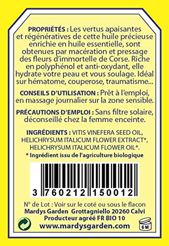 Aceite de Helichrysum Italicum (Immortelle, Siempreviva Amarilla, Helicriso) 100ml. Macerado de flores, aceite corporal natural de Córcega listo para usar rico en aceite esencial orgánico