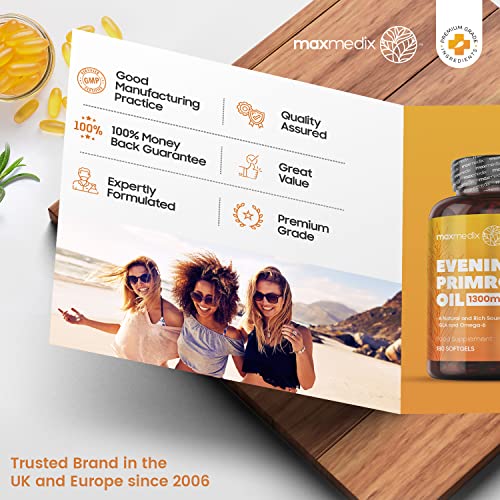 Aceite de Onagra 1300 mg 120 Cápsulas - Suplemento Natural de 4 Meses de Suministro, Fuente de Ácidos Grasos Omega 6 del Ácido Linoleico y Gamma Linolénico, Aceite de Onagra por Prensado en Frío