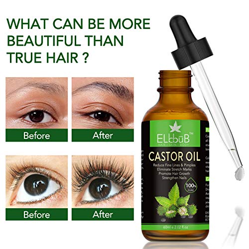 Aceite de Ricino - 100% Puro Tratamiento para Cabello, Pestañas, Piel y Uñas - Botella de Vidrio - Usar como Crema Hidratante Facial Mujer con Cepillo Aplicador para un Aceite de Ricino