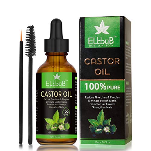 Aceite de Ricino - 100% Puro Tratamiento para Cabello, Pestañas, Piel y Uñas - Botella de Vidrio - Usar como Crema Hidratante Facial Mujer con Cepillo Aplicador para un Aceite de Ricino