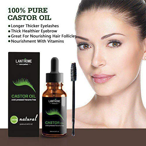 Aceite de Ricino Estimula el Crecimiento del Cabello las Pestañas y las cejas Refuerza las uñas, gran Remedio para la Piel de la Cara y del Cuerpo con kit de Aplicador de Tratamiento