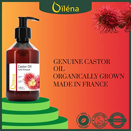 Aceite de Ricino Puro, Castor Oil, Acelera el Crecimiento del Pelo, Pestañas, Barba y Uñas. Prensado en Frío. Con Sérum Anticaída para Cabello de Hombre y Mujer. 100% Vegano 500 ml