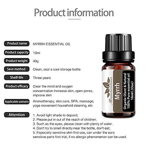 Aceite esencial mirra orgánico para piel Aceites esenciales mirra Puro Mumianhua 10ml Aceites fragancia mirra grado terapéutico para difusor,hogar,aromaterapia,velas,jabón,bricolaje