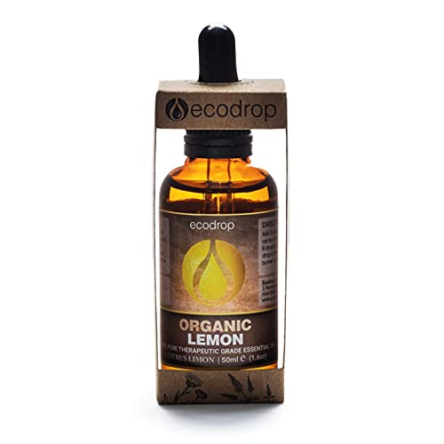Aceite esencial puro de limón italiano (Citrus limon), con el certificado ecológico COSMOS, grado terapéutico para aromaterapia, diluir en el baño, con libro electrónico de Ecodrop de regalo, 50 ml