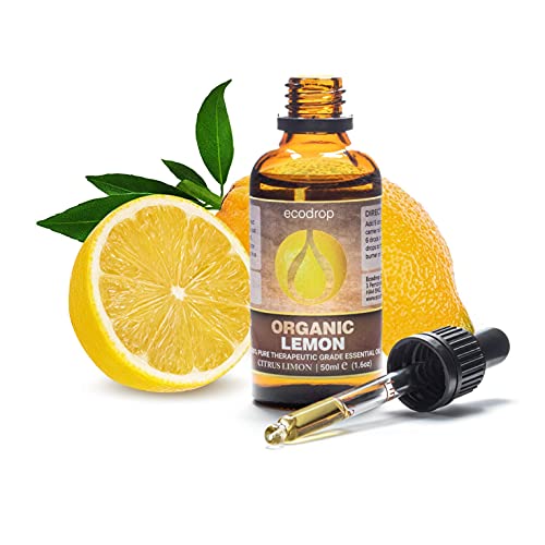 Aceite esencial puro de limón italiano (Citrus limon), con el certificado ecológico COSMOS, grado terapéutico para aromaterapia, diluir en el baño, con libro electrónico de Ecodrop de regalo, 50 ml