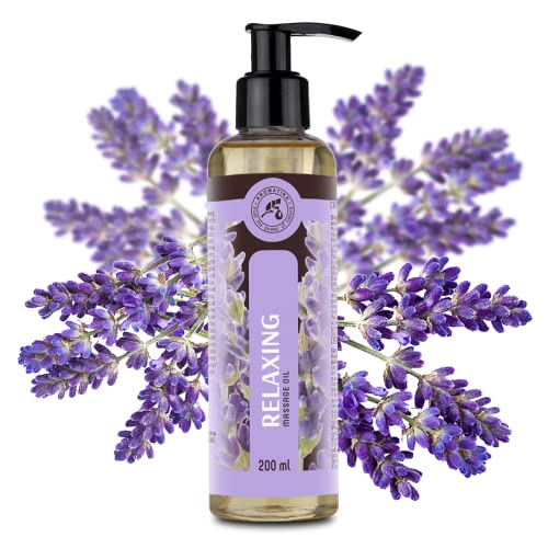 Aceite para Masajes Relajantes 200ml - Aceite de Lavanda 100% Natural - Cosméticos Naturales para Alivio del Estrés - Sueño Reparador - para el Cuidado de la Piel - Aromaterapia