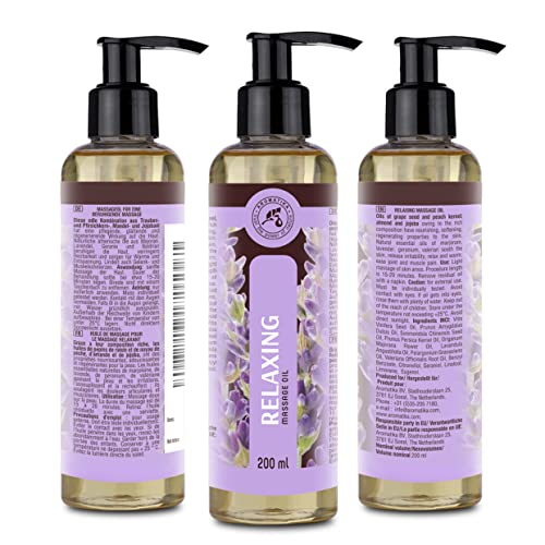 Aceite para Masajes Relajantes 200ml - Aceite de Lavanda 100% Natural - Cosméticos Naturales para Alivio del Estrés - Sueño Reparador - para el Cuidado de la Piel - Aromaterapia