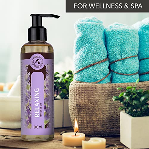 Aceite para Masajes Relajantes 200ml - Aceite de Lavanda 100% Natural - Cosméticos Naturales para Alivio del Estrés - Sueño Reparador - para el Cuidado de la Piel - Aromaterapia