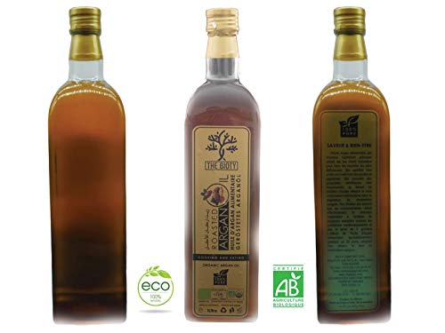 Aceite vivero ARGAN alimentario del Marruecos ecológico Ecocert, 1 litro torreado prensado en frío (1 litro de cristal).