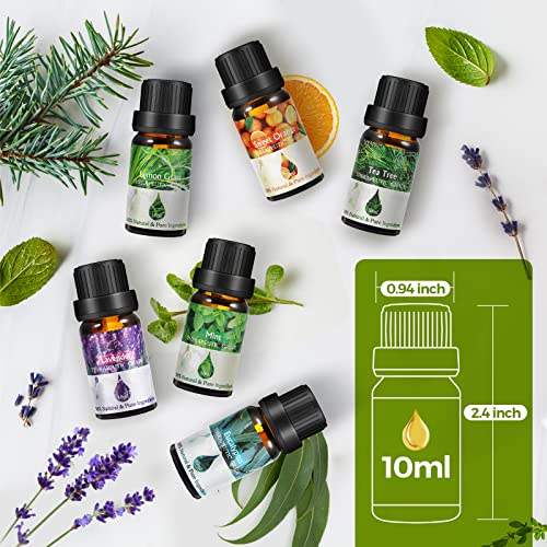 Aceites Esenciales para Humidificador 6Pcs-Aceites Esenciales Naturales para Difusor-Esencias Aromaticas-Limón, Arbol de Té, Menta, Lavanda, Naranja Dulce y Eucalipto,Regalos Originales para Mujer