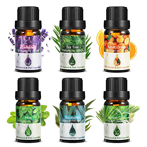 Aceites Esenciales para Humidificador 6Pcs-Aceites Esenciales Naturales para Difusor-Esencias Aromaticas-Limón, Arbol de Té, Menta, Lavanda, Naranja Dulce y Eucalipto,Regalos Originales para Mujer