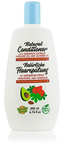 Acondicionador Natural Para El Cabello Seco Y Dañado. Con Extracto De Geranio, Aceite De Aguacate Y Aceite De Almendras. Para Hombre Y Mujer. Sin Sulfato, 200 ml.