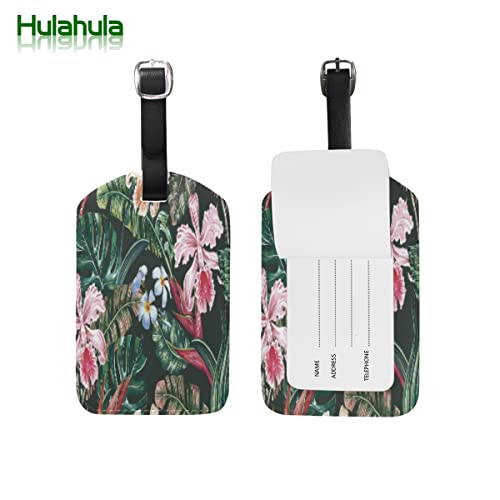 Acuarela Hojas Flor Tropical Viaje Etiqueta del Equipaje con la Tarjeta de la ID del Nombre Etiquetas de la Maleta para Niños Niñas(3PACK)