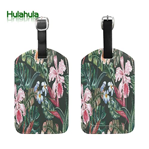 Acuarela Hojas Flor Tropical Viaje Etiqueta del Equipaje con la Tarjeta de la ID del Nombre Etiquetas de la Maleta para Niños Niñas(3PACK)
