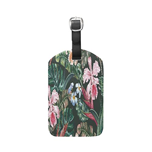 Acuarela Hojas Flor Tropical Viaje Etiqueta del Equipaje con la Tarjeta de la ID del Nombre Etiquetas de la Maleta para Niños Niñas(3PACK)