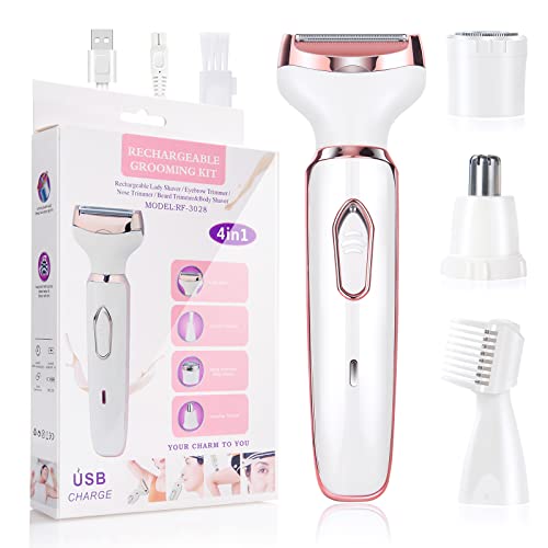 ACWOO Afeitadora Eléctrica para Mujer, 4 in 1 USB Recargable Eléctrico Depiladora sin Dolor, Recortadora Femenina Electrica Impermeable, Rasuradora Mujer para Cara, Nariz, Axilas, Piernas, Bikini