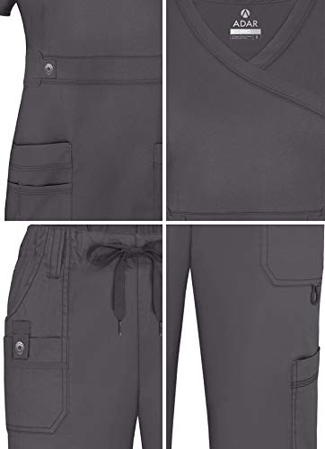 Adar Uniforme médico de Mujer Casaca Cruzada Pantalones de Bolsillos múltiples - 3500 - Pewter - L