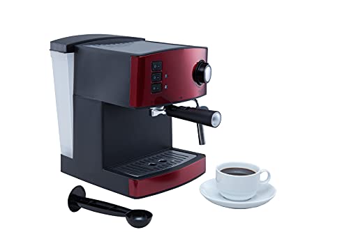 Adler AD 4404r Cafetera Expreso Automática, 15 Bares, Vaporizador para Leche, 1,6 litros, 850W, 1 Liter, 0 Decibeles, Acero Inoxidable, Rojo