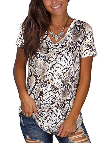 Adreamly Camiseta básica de verano con cuello en V y manga corta para mujer -  Multi color -  Large
