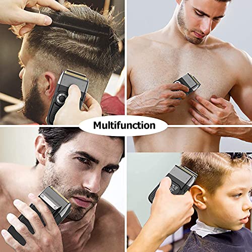 Afeitadora Eléctrica Hombre, Maquinilla de Afeitar Electrica Hombre Ajustable de Tres Velocidades 2 en 1, Maquinillas de Afeitar Electricas de Lavable y Reemplazable con Pantalla LCD