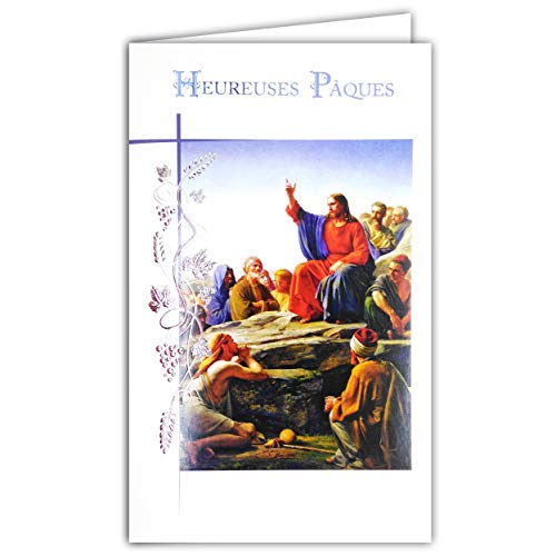 Afie 12-690 - Tarjeta de felicitación con diseño de animales de animales azules y plateados con sobre blanco – Jesús Cristo Epié – Pan Raisin Vine Fiesta, católico, Primavera
