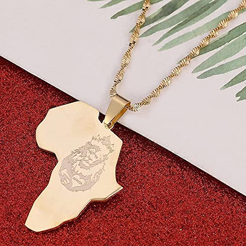 Africa Lion Heart Map Necklace