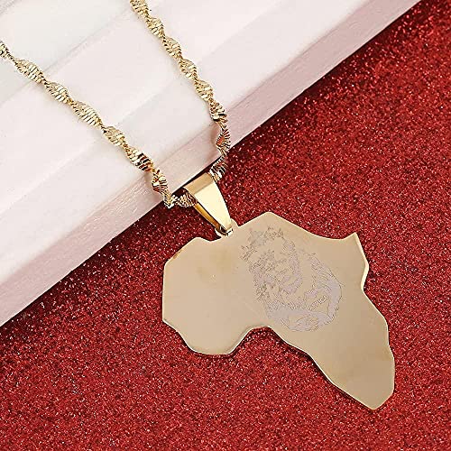 Africa Lion Heart Map Necklace