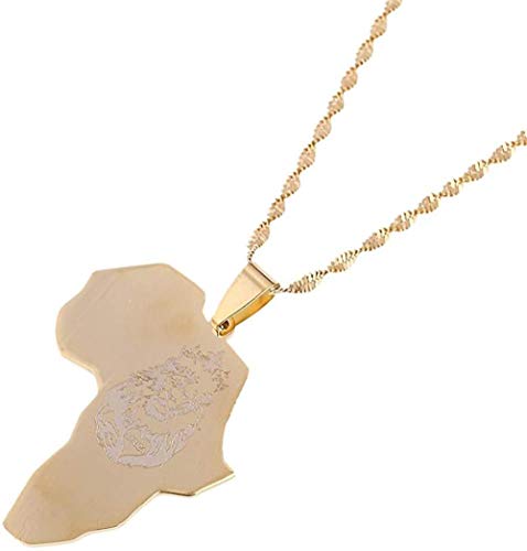 Africa Lion Heart Map Necklace