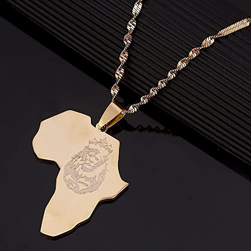 Africa Lion Heart Map Necklace
