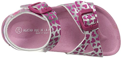 Agatha Ruiz De La Prada 172982, Sandalias con Correa de Tobillo Niños, Plata Y Estampado Corazones, 33 EU