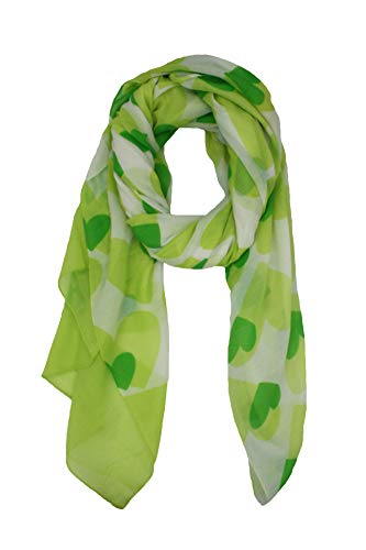 Agatha Ruiz de la Prada Pañuelos Fular Foulard Mujer Bufandas Estampado Diseño de corazones 180 x 90cm (Blanco con verde)